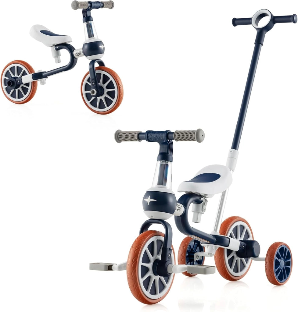 4 in 1 Triciclo Evolutivo per Bambini, Bicicletta Bambini con Manico a Spinta Regolabile in 4 Posizioni, Sellino in 2 Posizioni, Pedali Rimovibili, per Bambini e Bambine da 1 Anno + (Rosa)