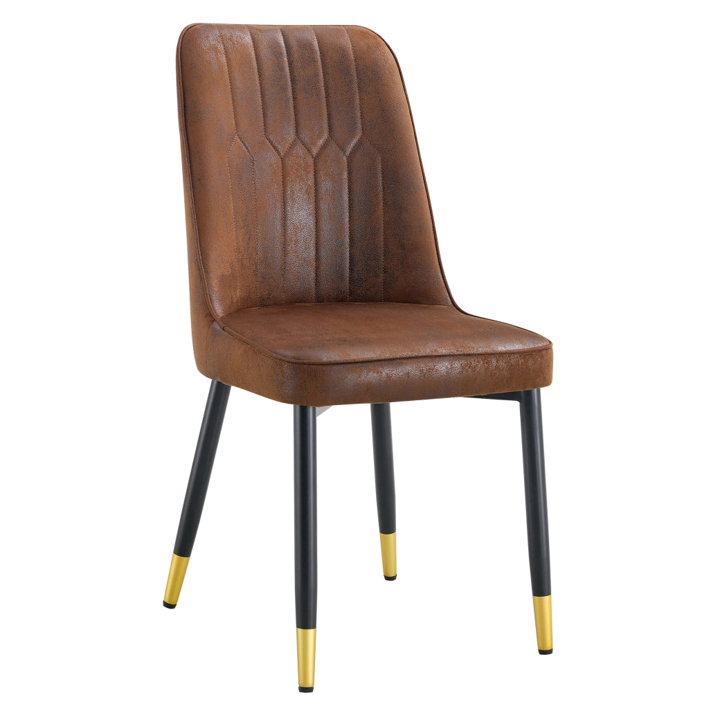 Set di 2 sedie da pranzo moderne con schienale; seduta in tessuto tech marrone e gambe in metallo nero