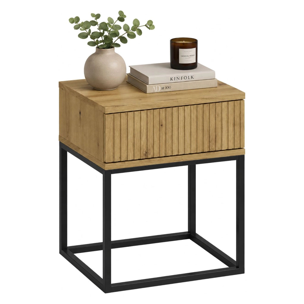 Lelalaha, Comodino un Cassetto, 40x39x52h cm Marrone Rovere