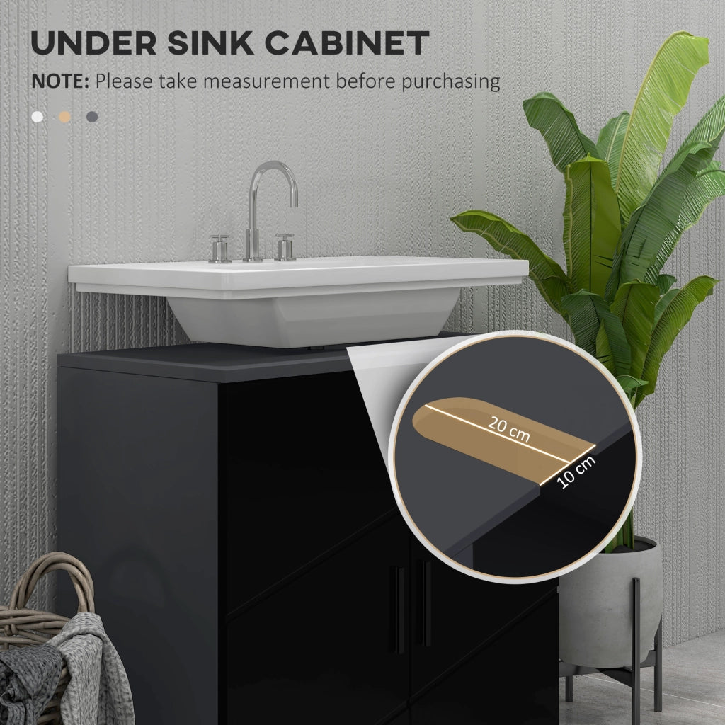EasyComfort Mobile Sottolavabo Bagno in Legno con Armadietto 2 Ante, 60x30x60cm, Nero