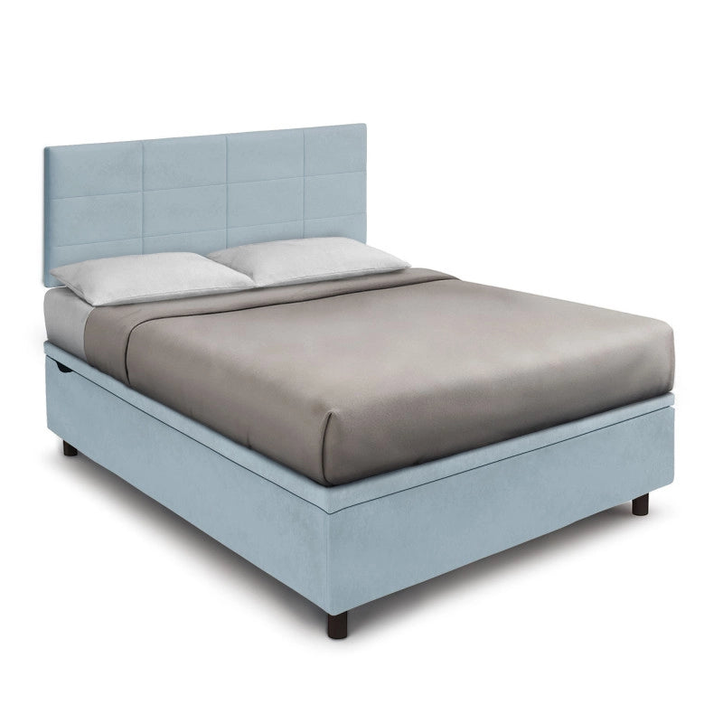 Letto imbottito Matrimoniale 160x190 cm Square - Contenitore,Microfibra,Azzurro