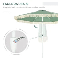 Ombrellone da Giardino a Manovella Inclinabile e Palo a 2 Sezioni, Poliestere e Metallo, 2.6x2.4 m, Verde