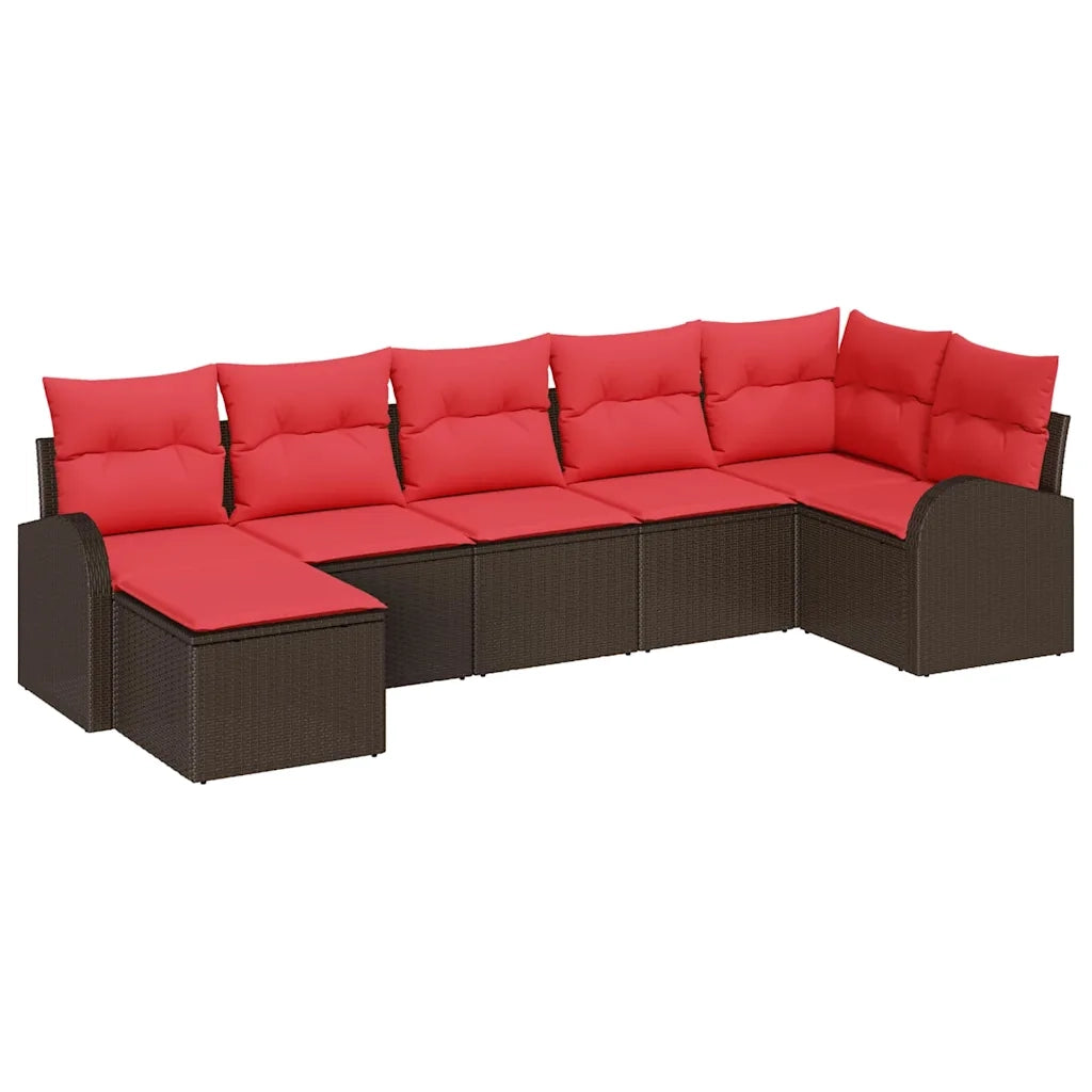 Set Divano da Giardino con cuscino 7 pcs Marrone Poly Rattan