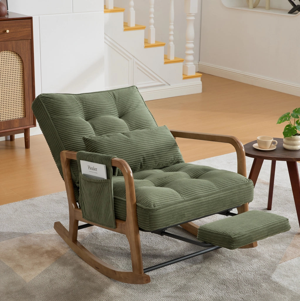 Sedia a dondolo 70x80x92 cm con poggiapiedi e schienale regolabile in cord verde
