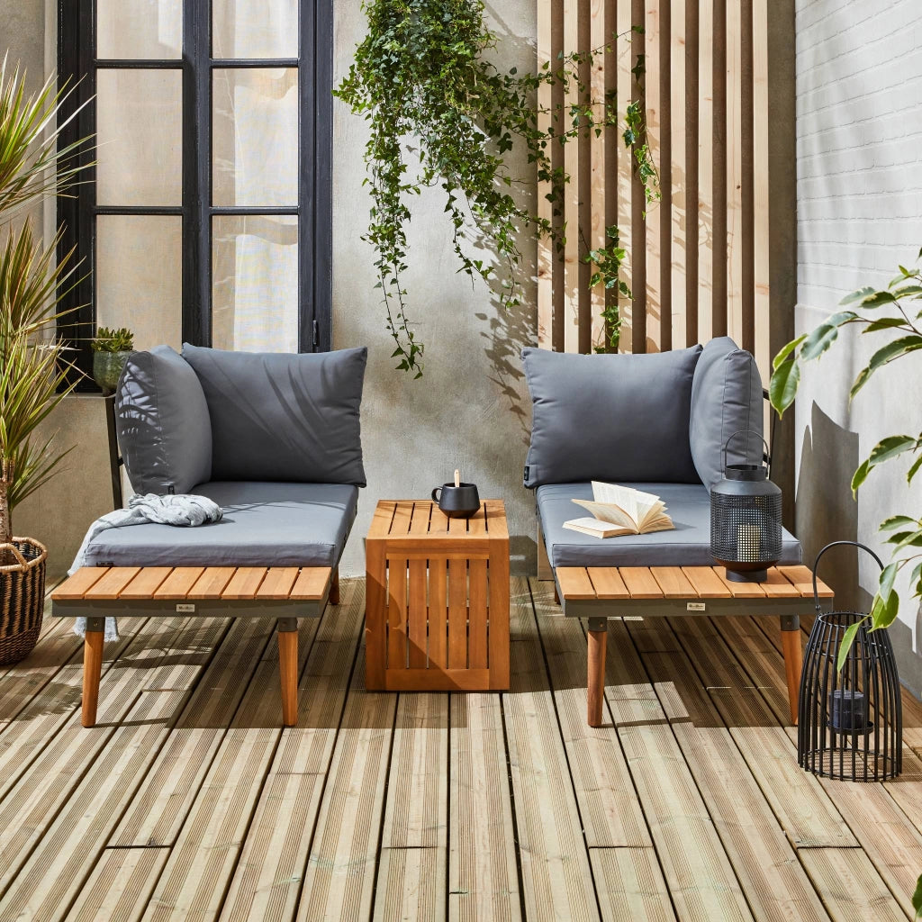 Salotto da giardino in alluminio e acacia,  4 posti, antracite