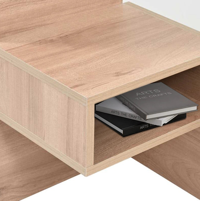 Letto matrimoniale 160x200 cm con luce lettura; USB; 2 cassetti; bianco e rovere chiaro