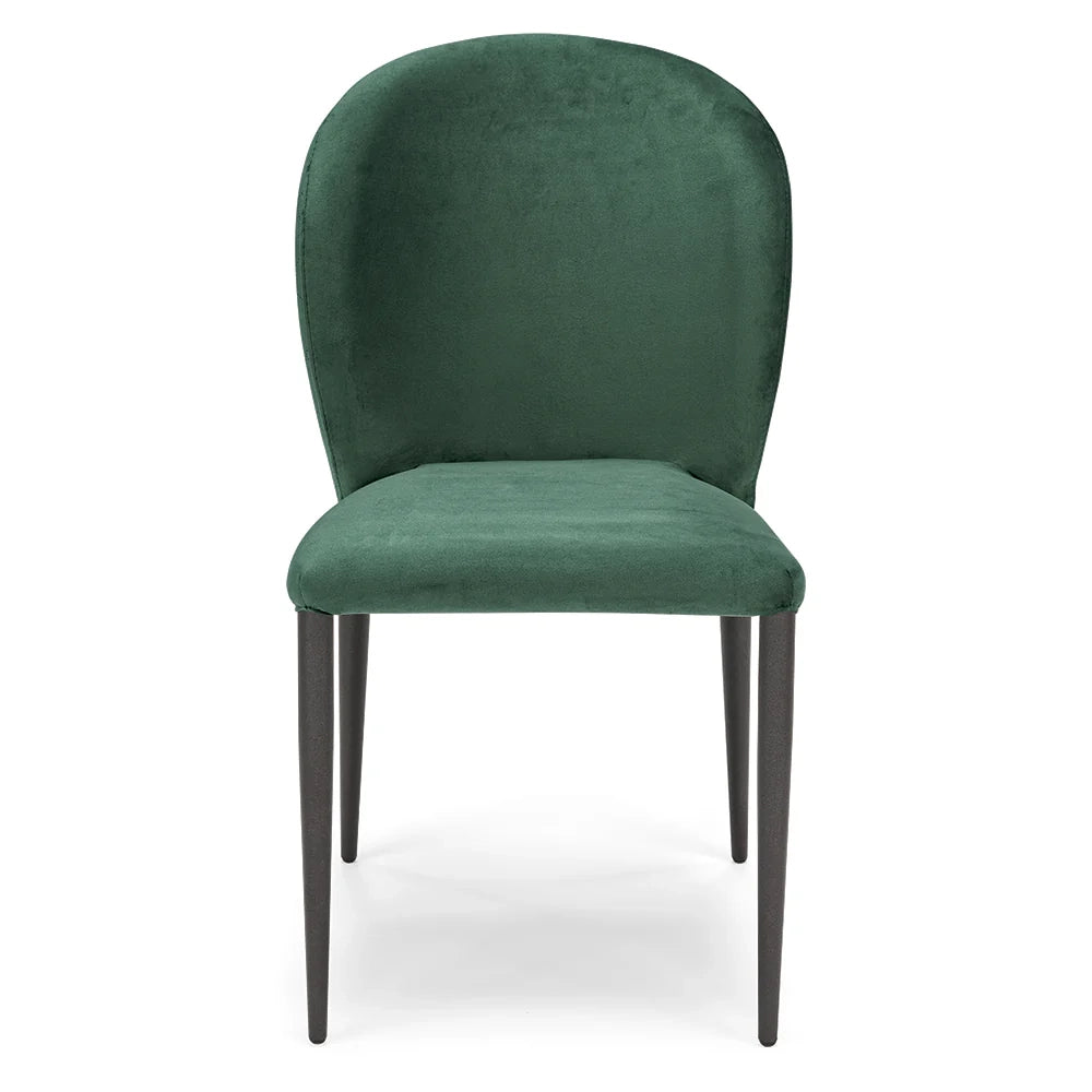 Set 4 sedie da pranzo imbottite in velluto GHIBLI LUX MADE IN ITALY, schienale a poltroncina, gambe robuste in metallo, design moderno, tessuto idrorepellente, colore Verde Smeraldo