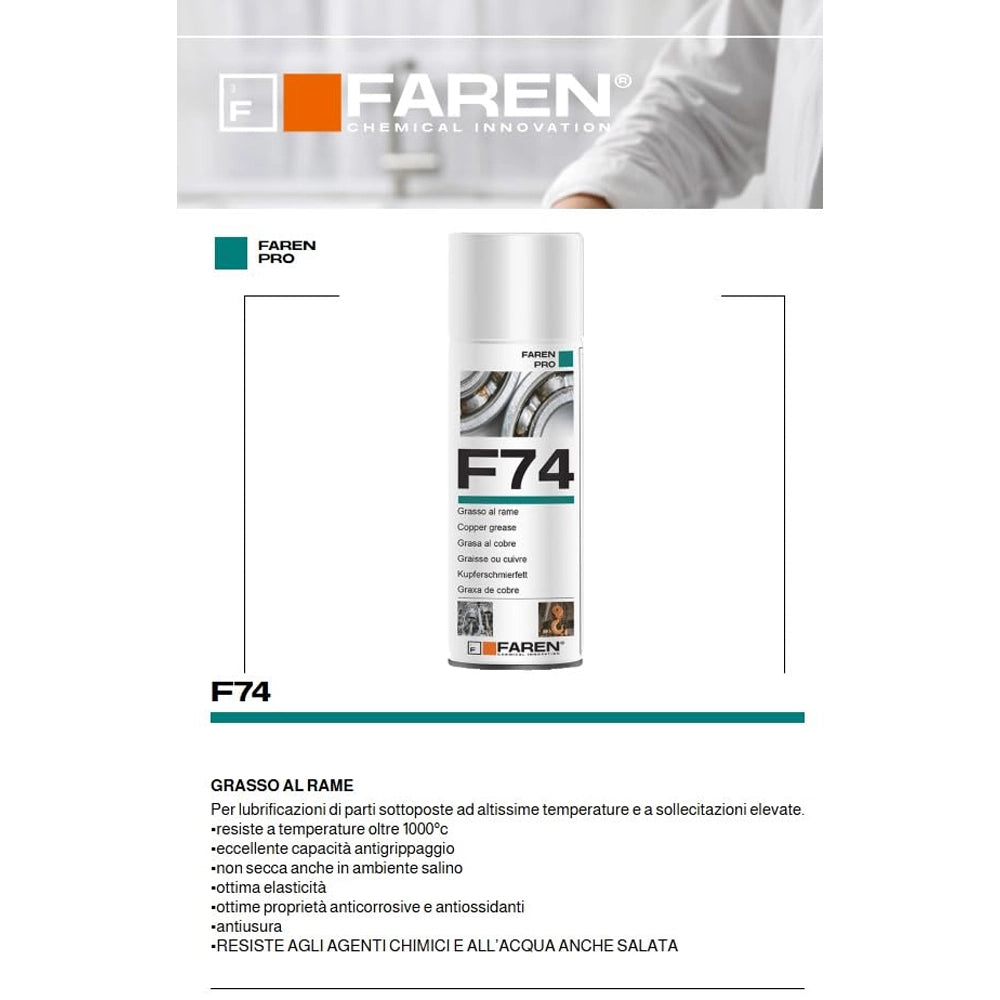 GRASSO LUBRIFICANTE E ANTIGRIPPANTE AL RAME F74 SPRAY 400ml RESISTE A 1000°FAREN