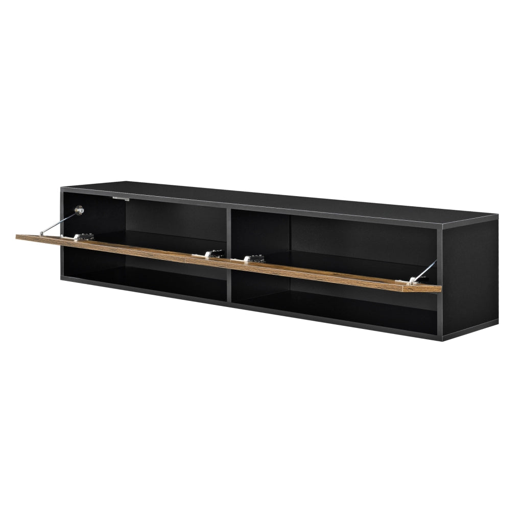 Mobile Porta TV Halmstad da Parete con Ante a Ribalta 140 x 31 x 30 cm - Nero/Effetto Rovere Scuro [en.casa]