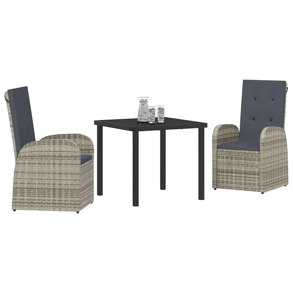 Set da Pranzo per Giardino con cuscino 3 pcs Grigio polyrattan