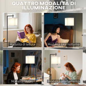 Lampada da Terra a LED con 10 Luminosità 9W e Telecomando 36x30x168 cm Paralume Effetto Lino Nero e Beige