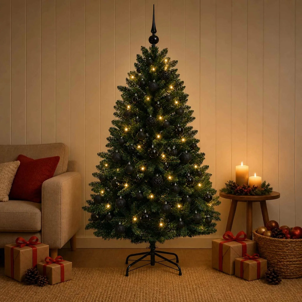Albero di Natale artificiale verde scuro con palline 180 cm 3466462