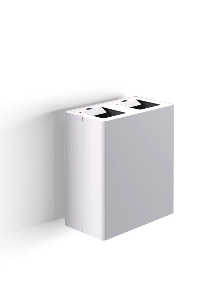 Pattumiera a Muro a 2 Scomparti Totale 40 L 51x28x56 cm con Contenitori Interni in Acciaio Verniciato Bianco