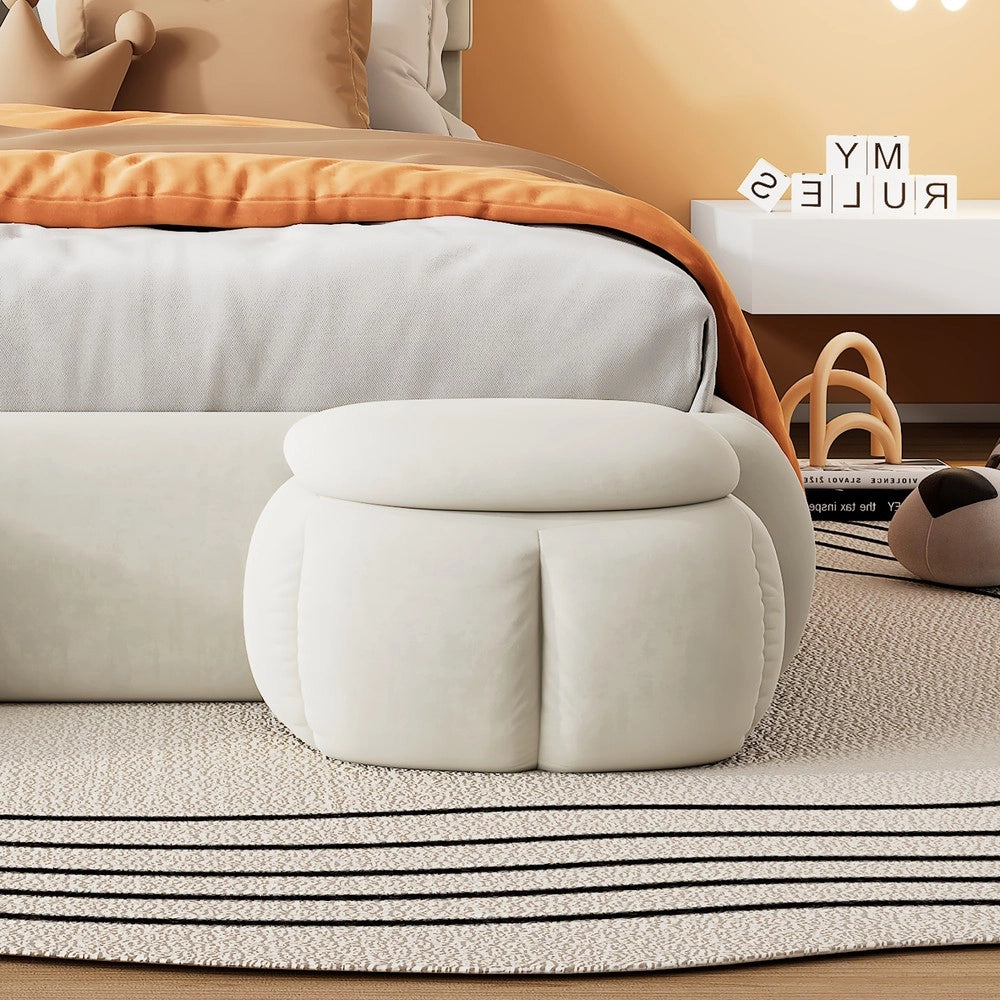 Letto Singolo Imbottito con Contenitore e LED ¨C MINIMAL ¨C Velluto Beige 90x200