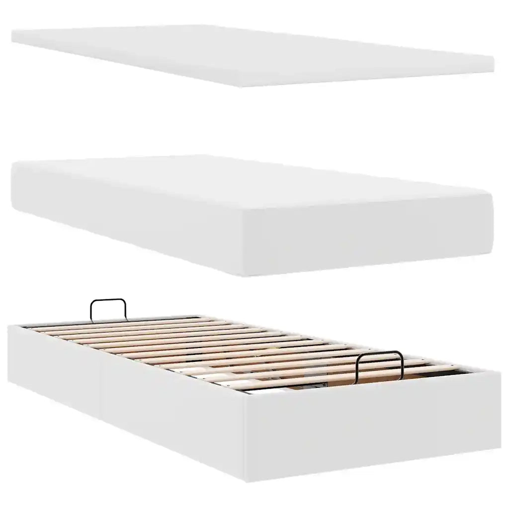 Struttura Letto Pouf con Materassi Bianco 200x200 cm Similpelle