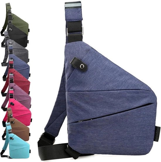 Borsa antifurto in nylon unisex, leggera, facile da utilizzare e con grande capacità, adatta per viaggi e trasporto quotidiano. Modello Linkerschouder - Blu