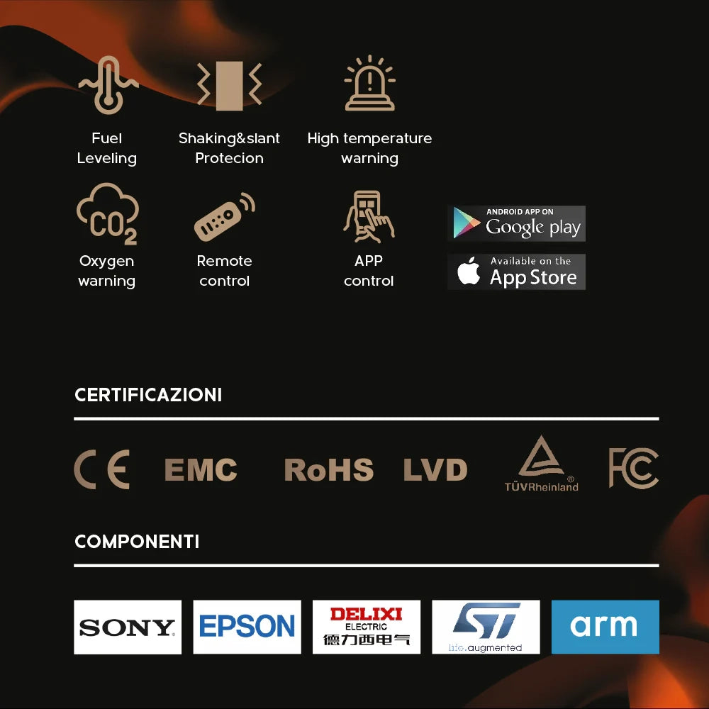 Bruciatore a bioetanolo Smart APP inserto automatico da incasso SLIM 70