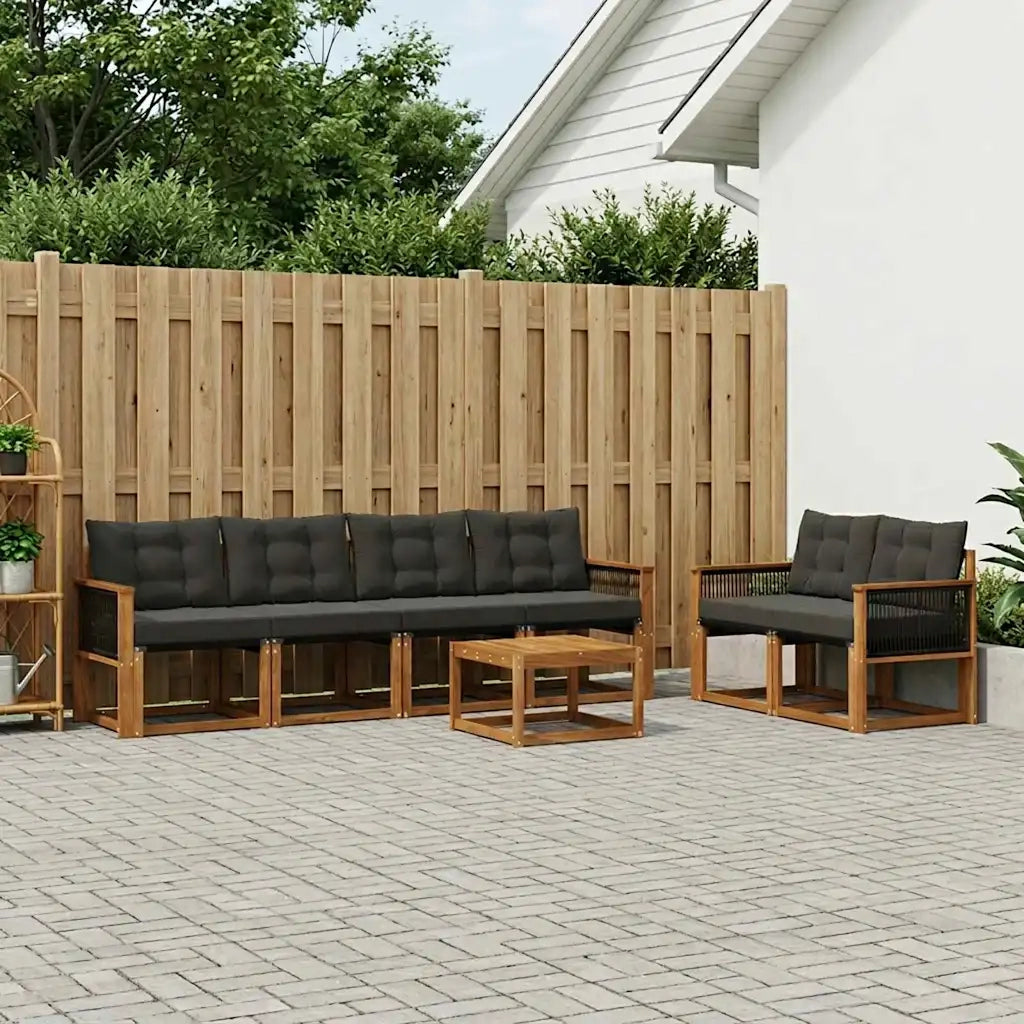Set di divani da esterno con cuscino 7 pcs Naturale e Nero 3381792