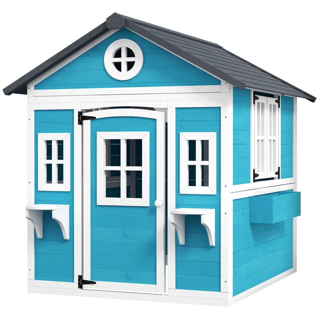 Casetta da gioco per bambini in legno ¨C zephmum ¨C blu con finestre e vasi