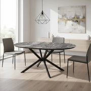 Tavolo rotondo allungabile Dobok piano effetto marmo nero arabesque lucido 126x126x76H