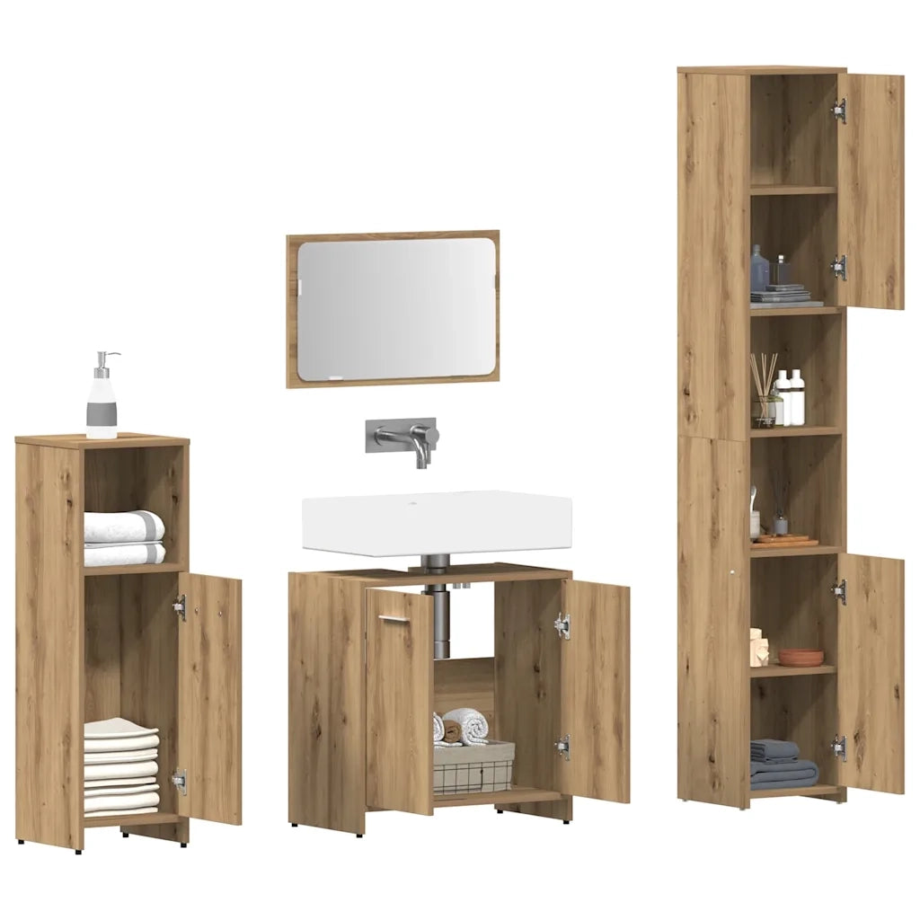 Set Mobili da Bagno 4 pz Rovere Artigianale Legno Multistrato 3328554