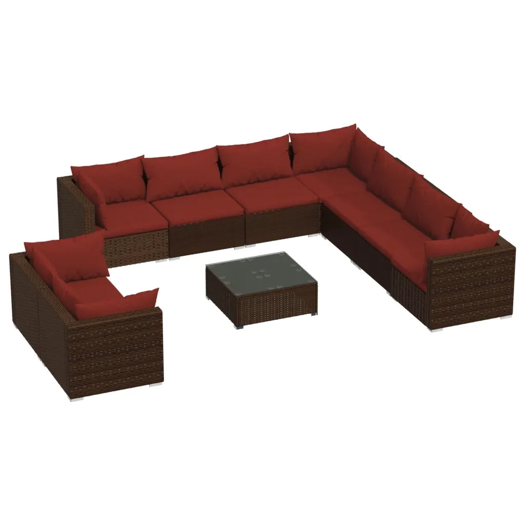 Set Divani da Giardino 10 pz con Cuscini in Polyrattan Marrone cod mxl 39081