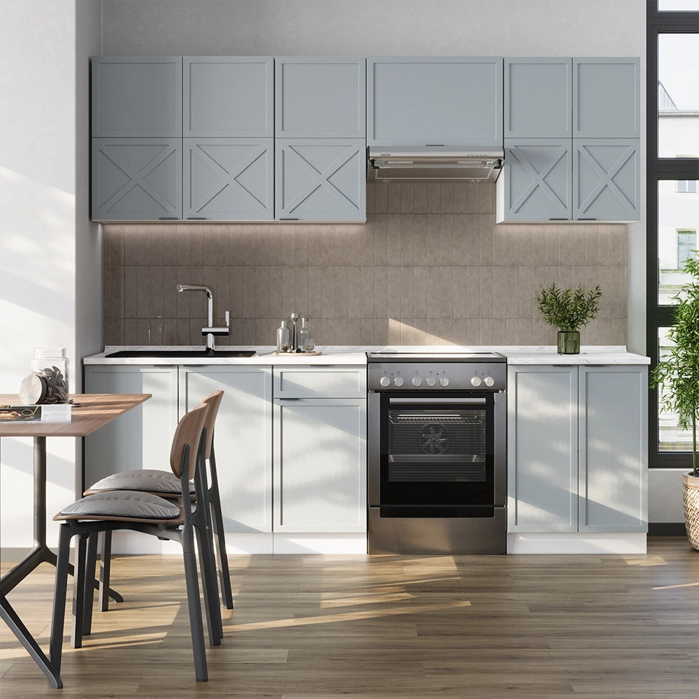 Cucina componibile Fame-Line Blu-grigio chiaro/Bianco 240 cm, PL Antracite Vicco