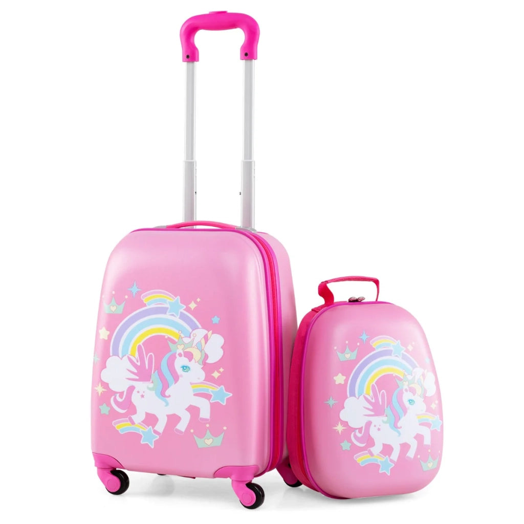 Set di 2 valigie per bambini: valigia 32,5 x 22 x 82 cm e zaino 25 x 10,5 x 31 cm leggere con scomparti portaoggetti design unicorno ABS bianco e rosa 20_0014613