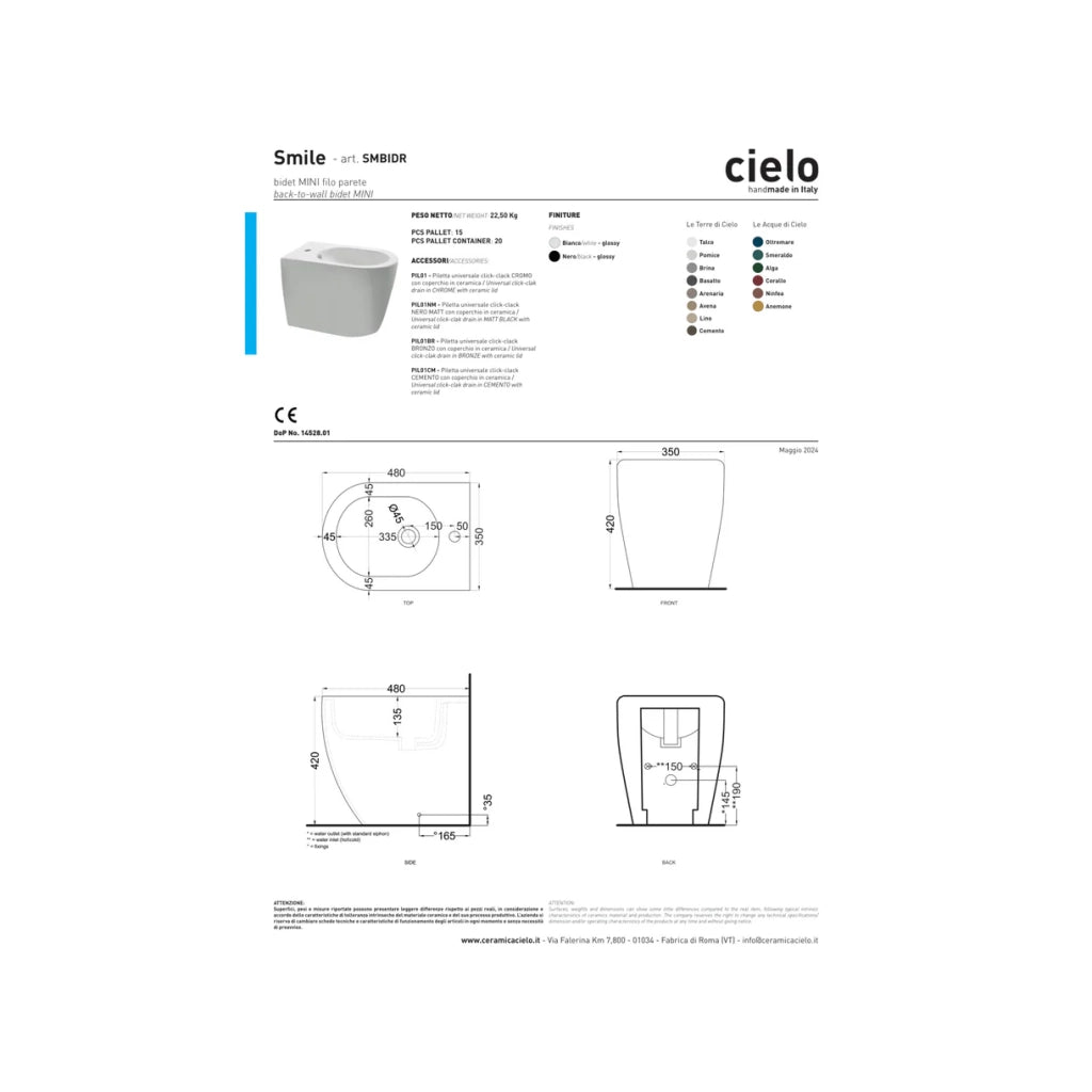 Bidet a Terra Ceramica Cielo "Mini-Smile 48" Bianco Lucido