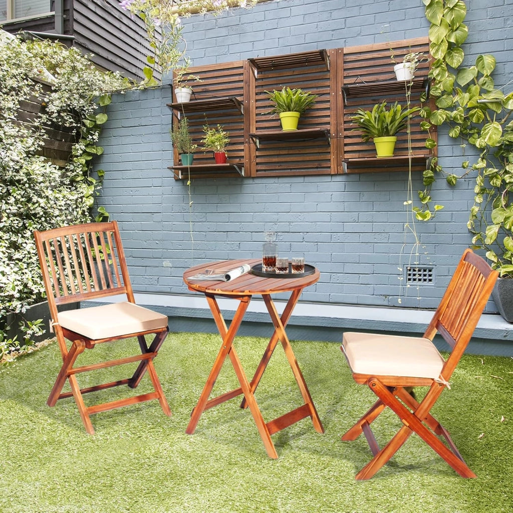 Set da Bistrò Pieghevole, Tavolo Portato 40 kg, Sedie con Cuscini Portato 160 kg, Set Giardino, Set Tavolo e Sedie da Giardino, Set da Esterno per Balcone (Cuscini Beige)