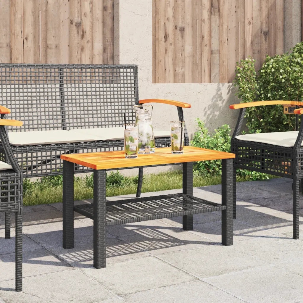 Tavolo da Giardino Nero 70x38x42cm in Polyrattan e Legno Acacia 366270