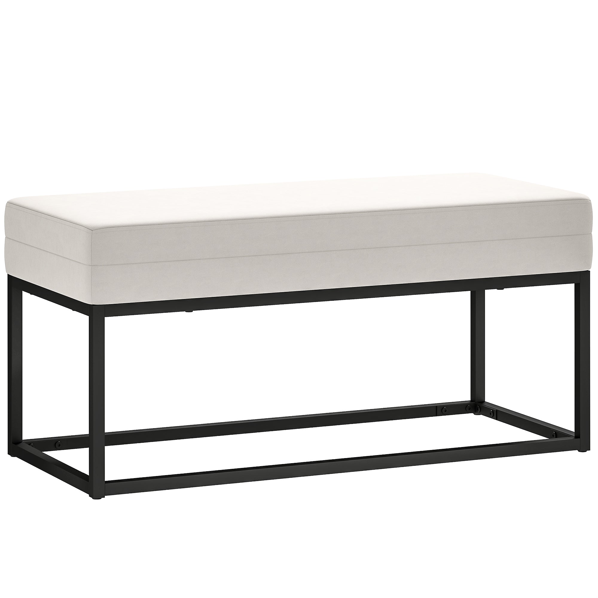 Panca da Ingresso Stile Moderno 94x42x44 cm Cuscino Alto in Tessuto Effetto Velluto Crema