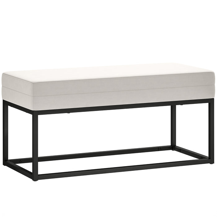 Panca da Ingresso Stile Moderno 94x42x44 cm Cuscino Alto in Tessuto Effetto Velluto Crema