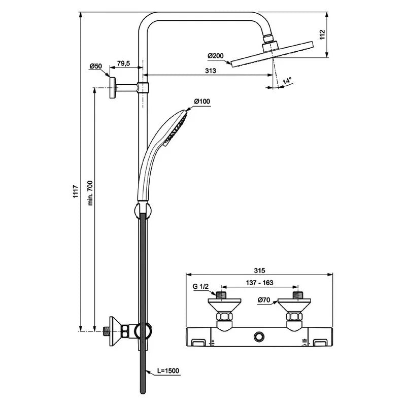Colonna doccia ideal standard serie idealjet con miscelatore termostatico, cromata
