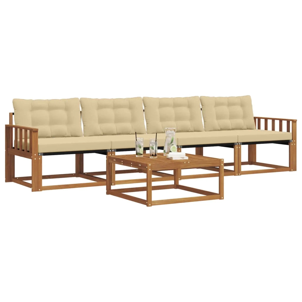 Set di divani da esterno con cuscino 5 pcs Naturale e Beige 3369168