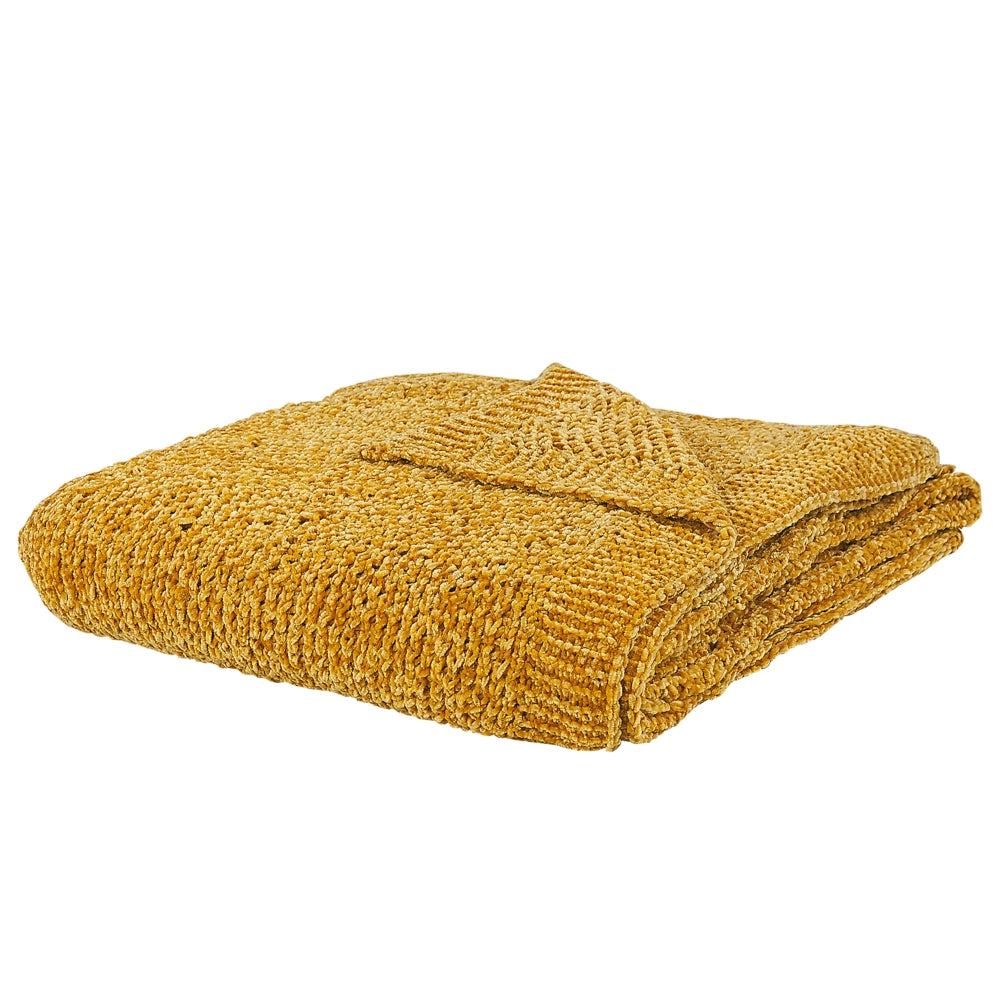 Plaid Coperta Giallo Ciniglia Lavorata A Maglia 150 x 200 cm Camera Da Letto Soggiorno Morbido Peluche