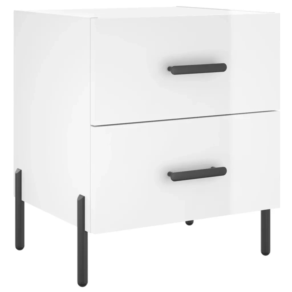 Comodini 2 pz-Set di 2 Tavolino da notte Bianco Lucido 40x35x47,5 cm in Legno Multistrato 386474