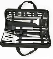 Kit di attrezzi per griglia BBQ in acciaio inossidabile 20 pezzi + set di supporto - Spazzola per griglia Spatel Borsetta per pulizia Forchetta per carne - Per picnic campeggio cucina grigliata