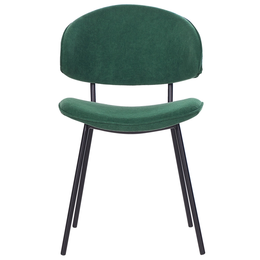 Set di 2 sedie da pranzo con sedile imbottito in tessuto verde senza braccioli schienale curvo stile moderno