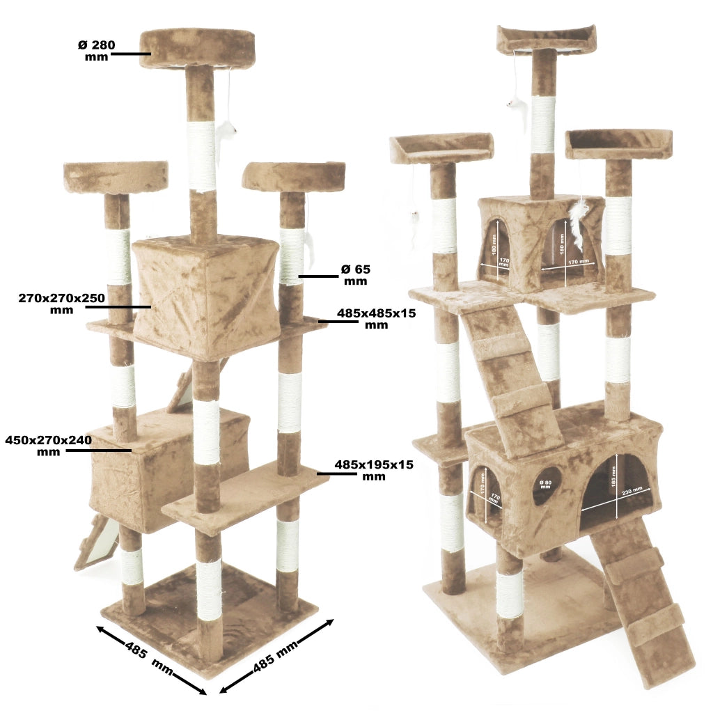 Albero tiragraffi beige 170 cm con piattaforme, cuccette e scale