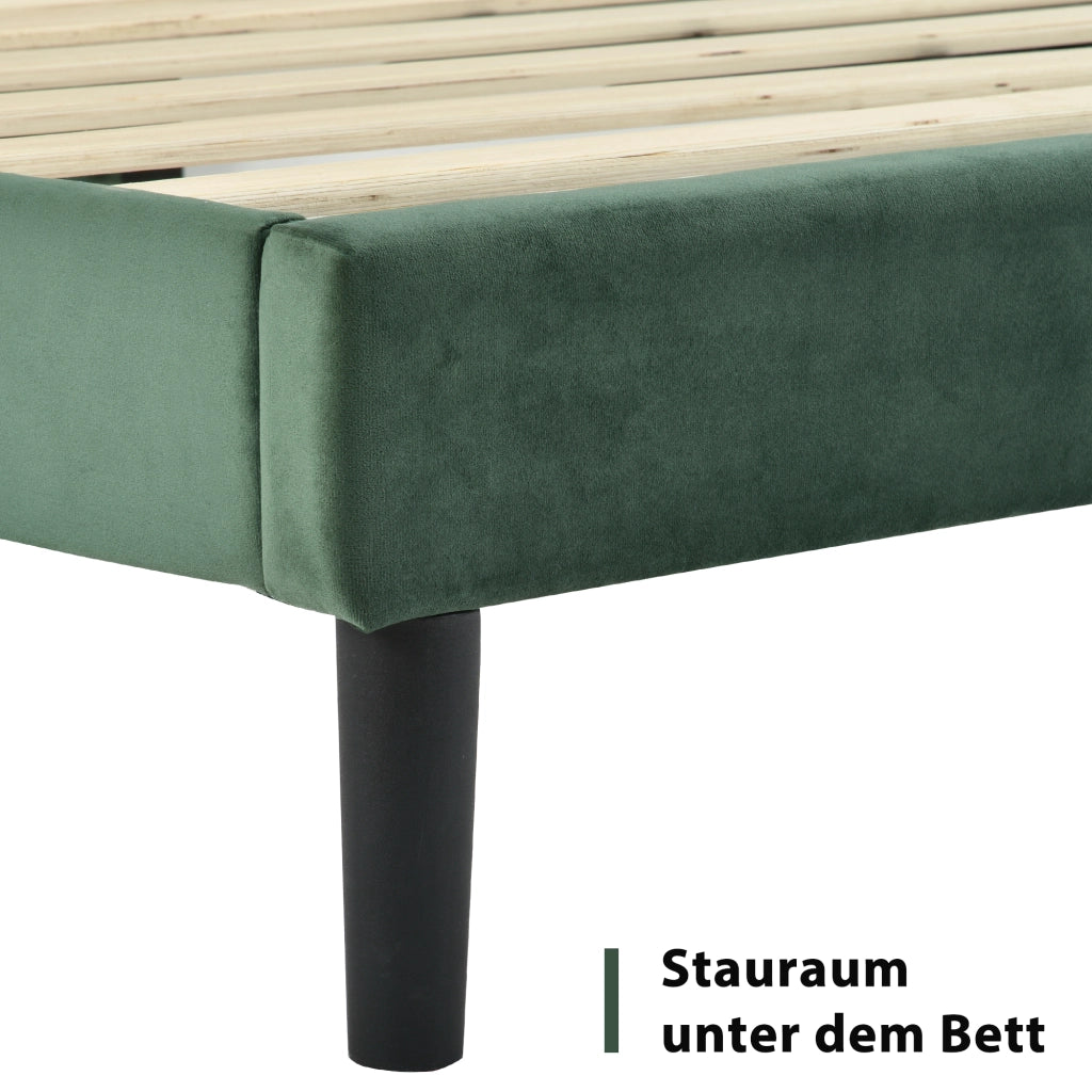 Letto Matrimoniale 140 x 200 cm con Testiera Imbottita; senza Materasso; in Velluto; Verde Scuro