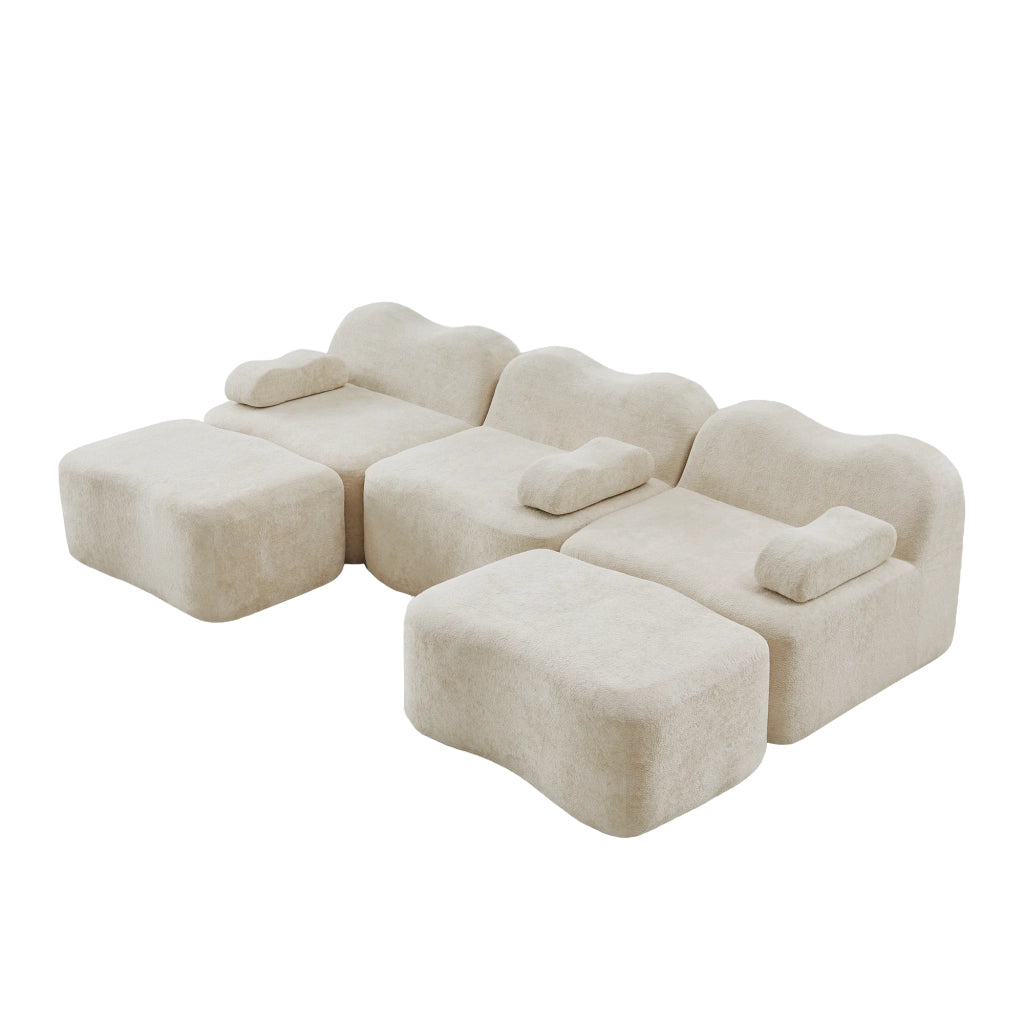 Divano Angolare Modulare 3 Posti con Ottomans ¨C MINIMAL ¨C Beige, Tessuto, Braccioli Mobili