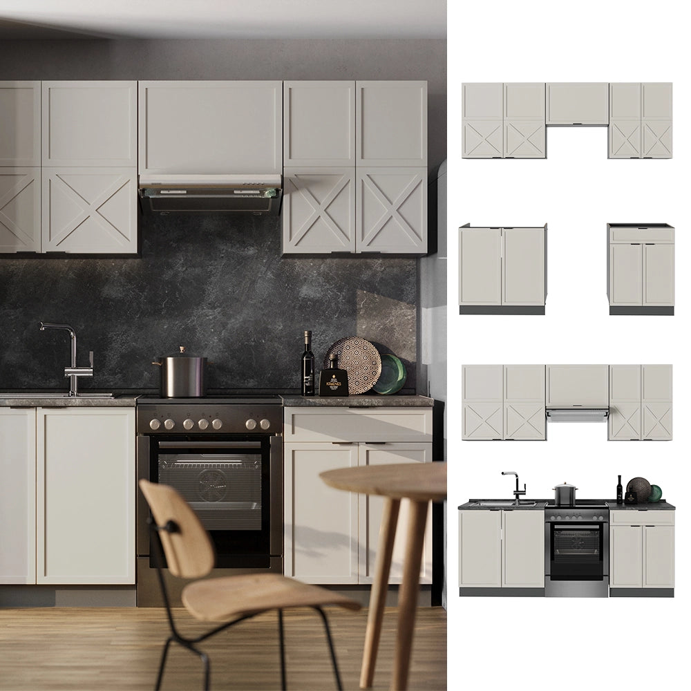 Cucina componibile Fame-Line GrigioBeige/Antracite 200 cm, PL Marmo Vicco