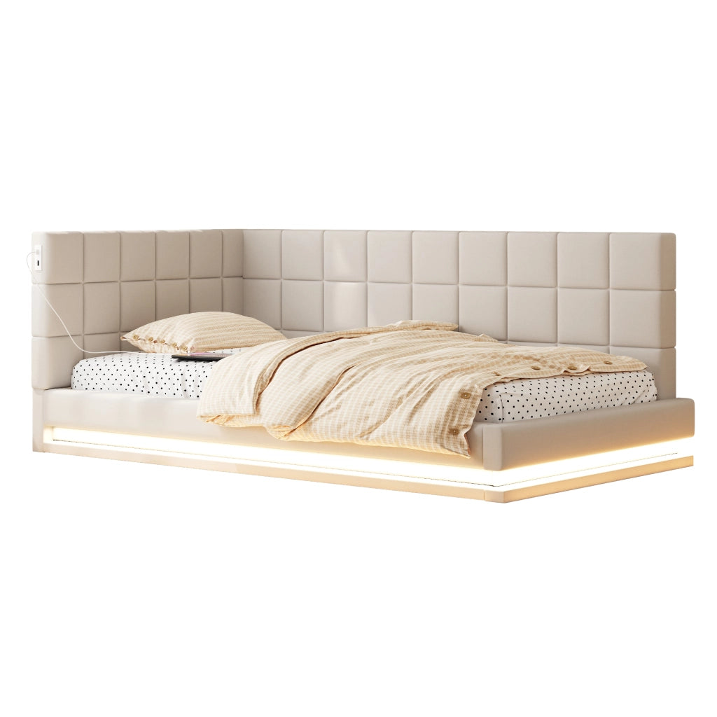 Letto divano multifunzione lino beige 90x200 cm