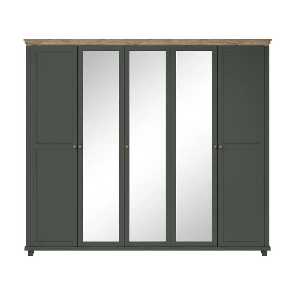 Armadio 250x220 con 5 porte. Colori verde kaki e rovere. Collezione ASSIA.