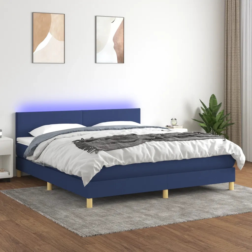 Letto a Molle con Materasso e LED Blu 180x200 cm in Tessuto 3133579