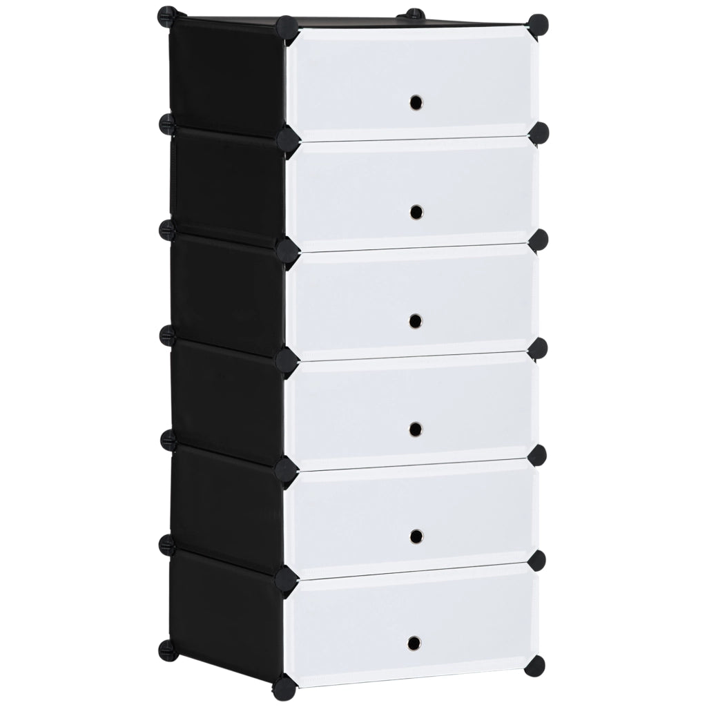 Scarpiera Modulare Salvaspazio con 6 Scatole in Plastica PP e Acciaio, 49x36.5x108 cm, Nero e Trasparente