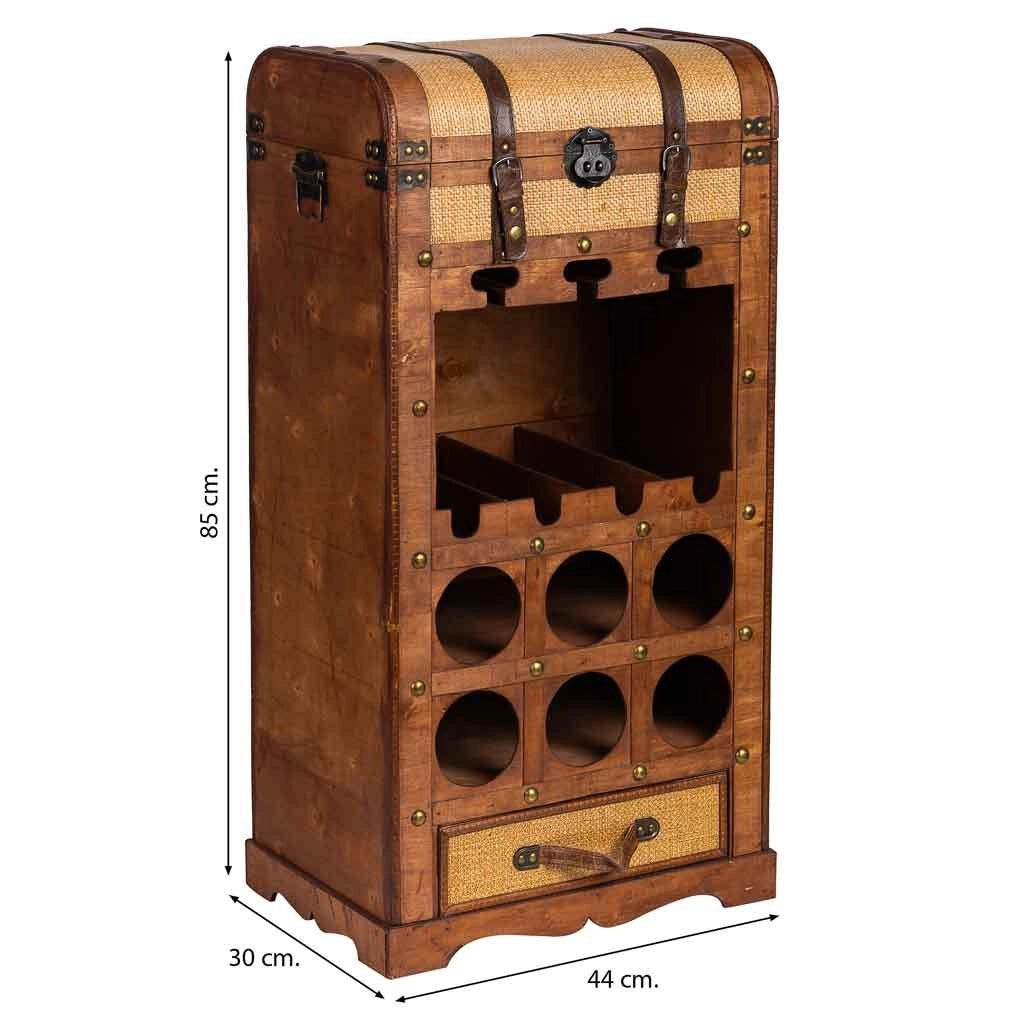 Baul porta bottiglie in legno marrone 44x30x85h cm