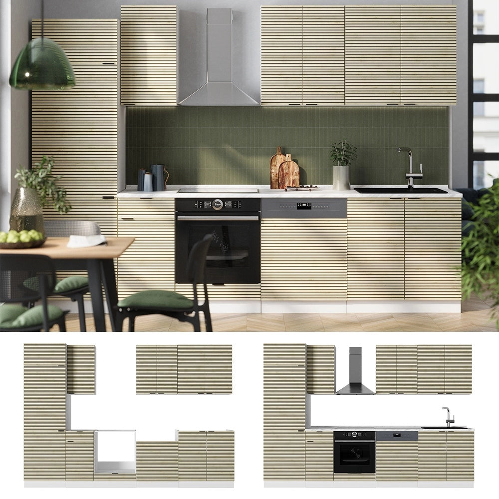 Cucina componibile Fame-Line Pannello in quercia/Bianco 300 cm, PL Antracite Vicco