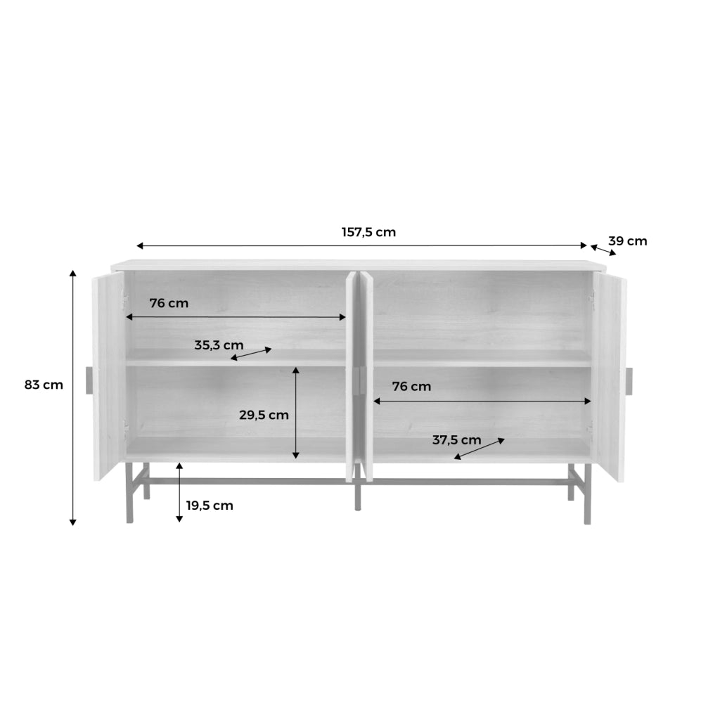 Credenza a 4 ante scanalata effetto legno, 157.5cm, nero